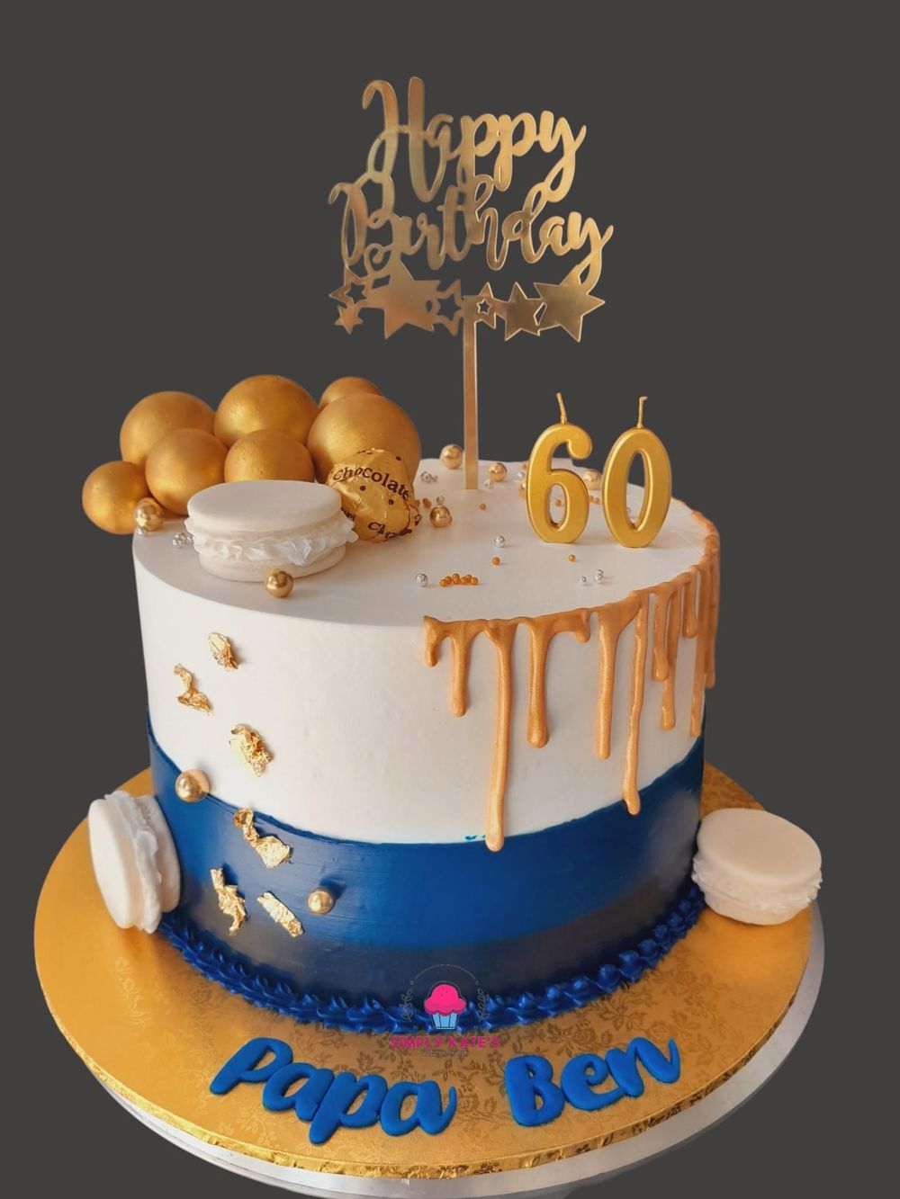 Blue and gold drip cake